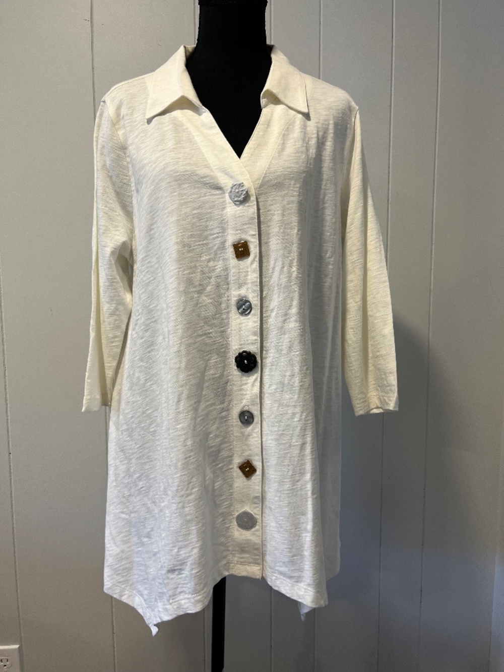 Soft Surroundings Large Button 3/4 Sleeve Tunic Assymetrical Eclectic Teacher